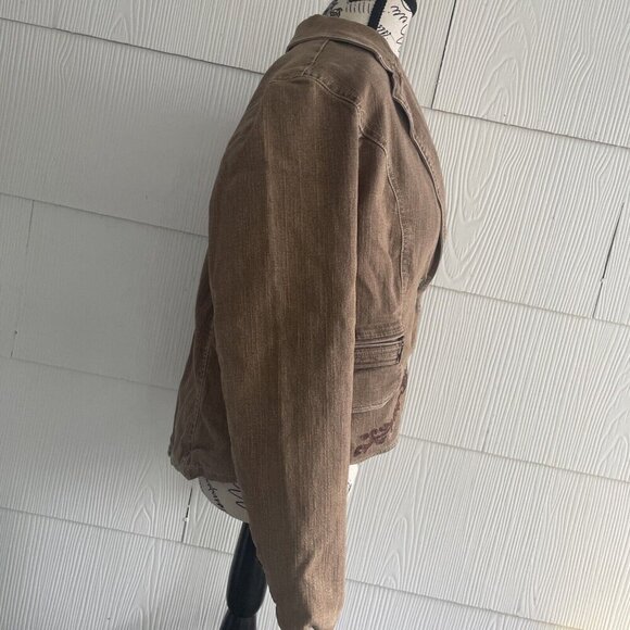 FDJ French Dressing Brown Embroidered Denim Look Short 2-button Blazer (TT) - Picture 7 of 13